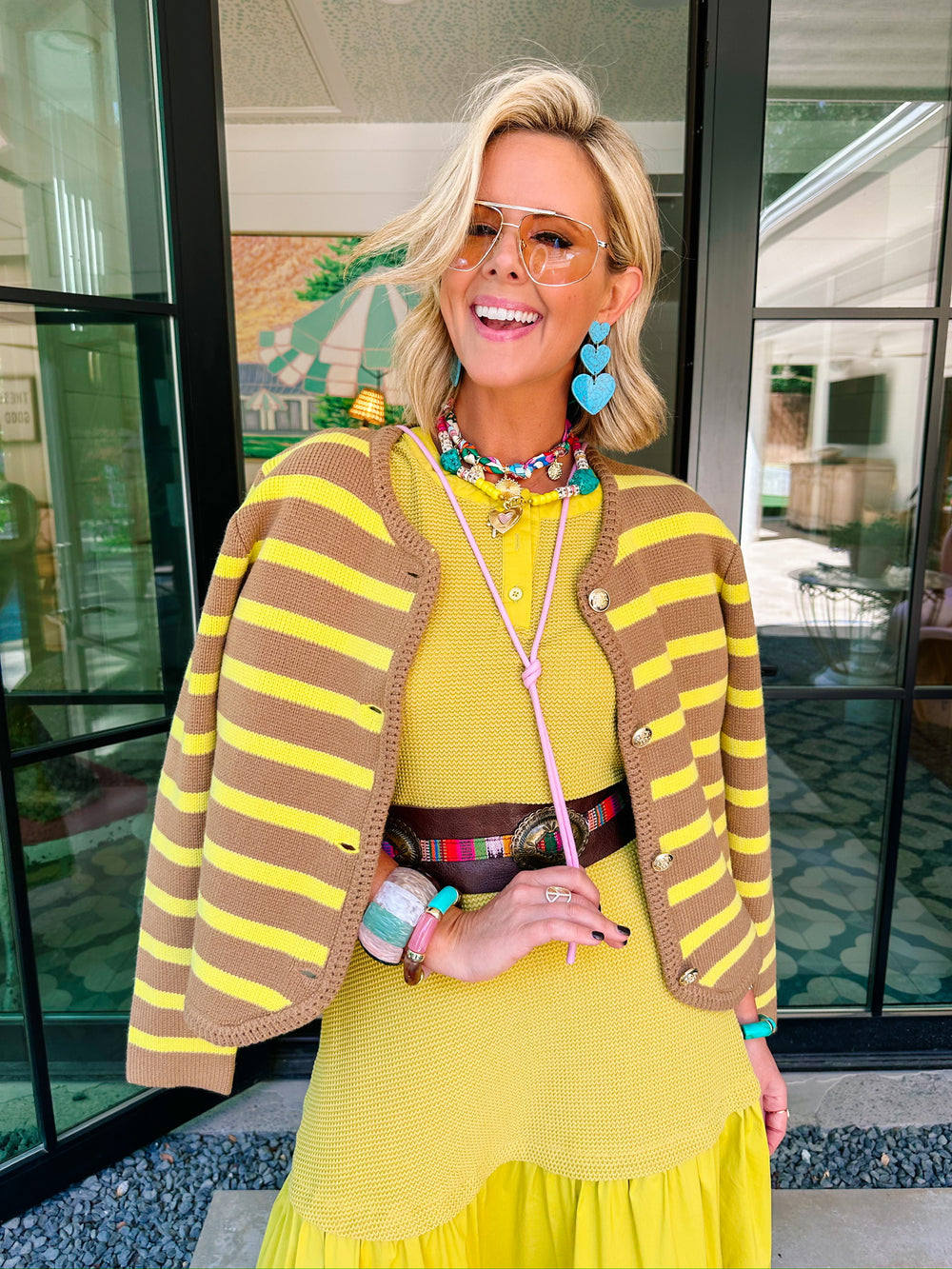 PERFECT MATCH STRIPE CARDIGAN - GREEN/BROWN