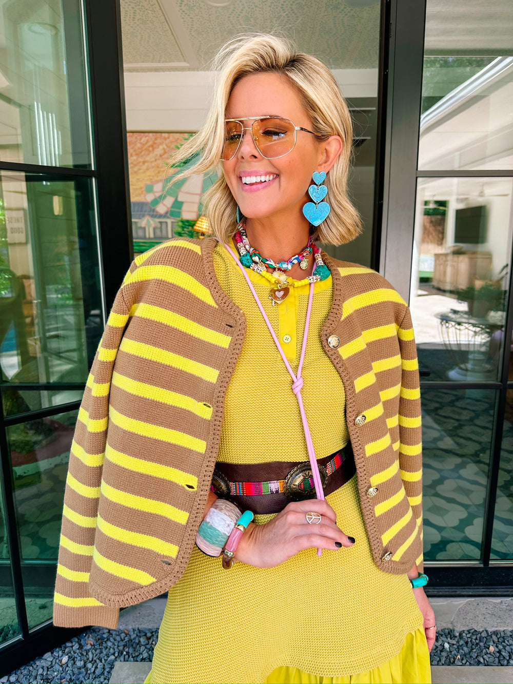 PERFECT MATCH STRIPE CARDIGAN - GREEN/BROWN