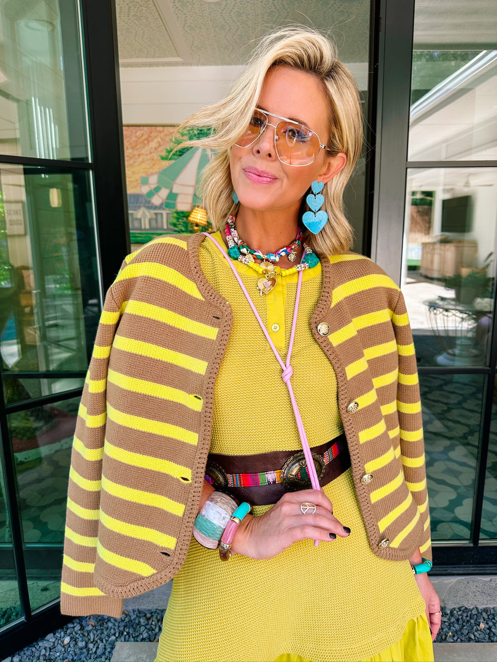 PERFECT MATCH STRIPE CARDIGAN - GREEN/BROWN