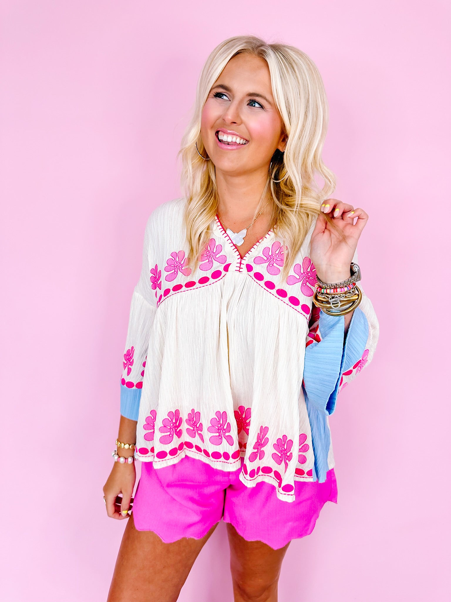 CORAL REEF KIMONO TOP - CREAM