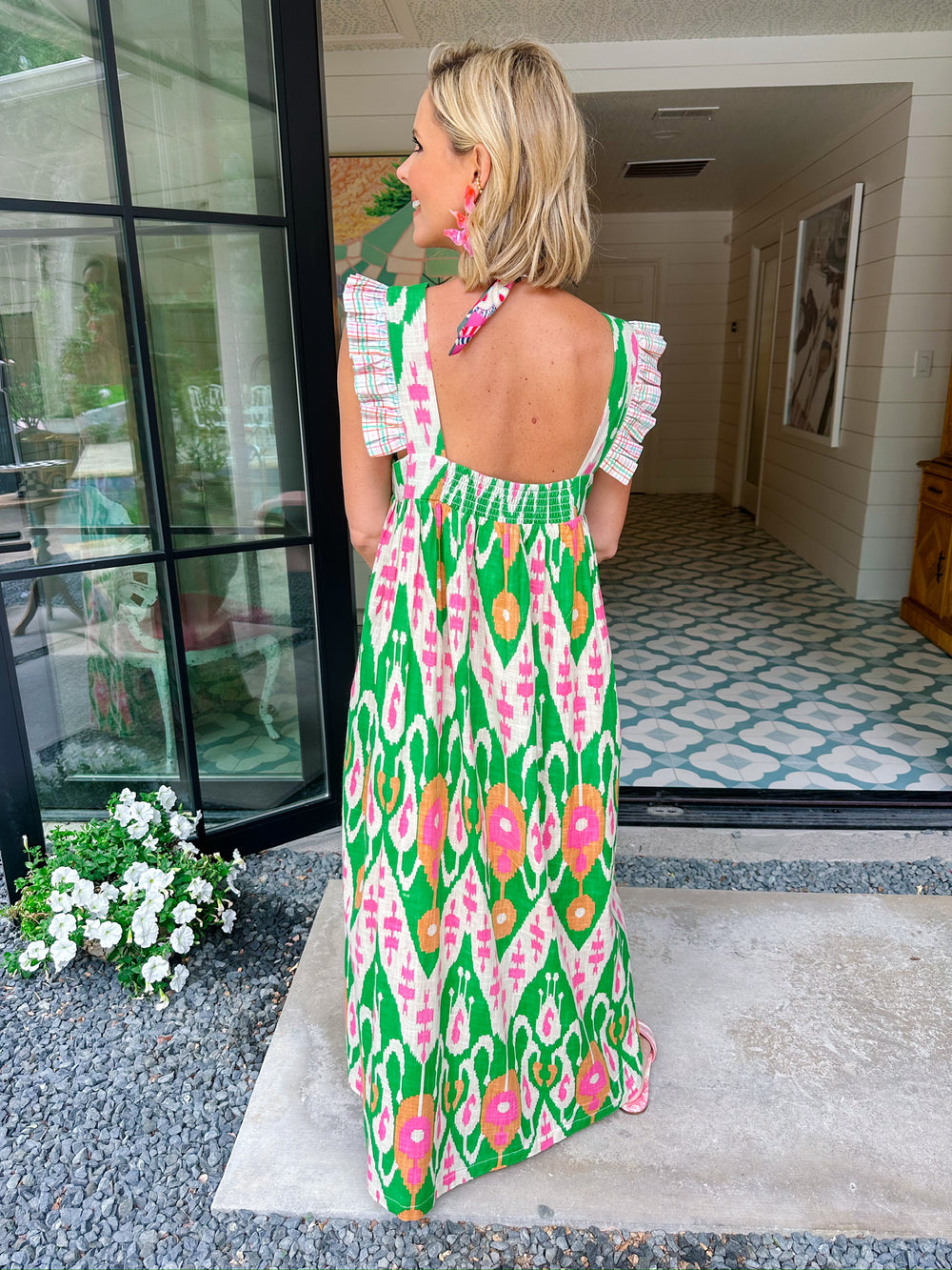 MONA IKAT MAXI DRESS - GREEN MELON