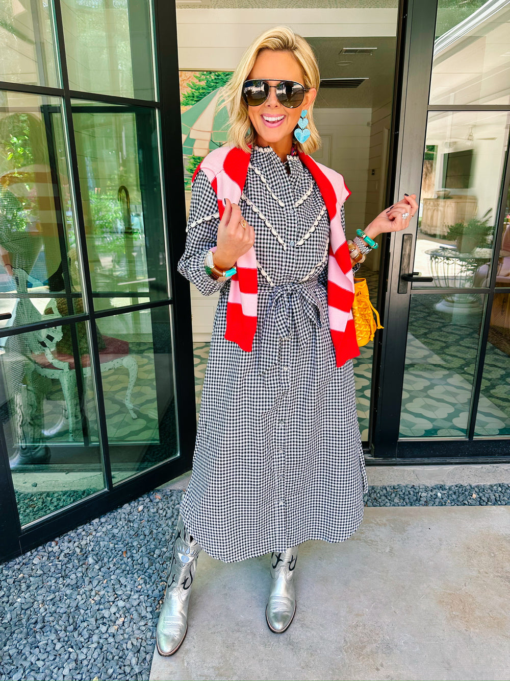 RIGHT ON SCHEDULE STRIPE CARDIGAN - RED