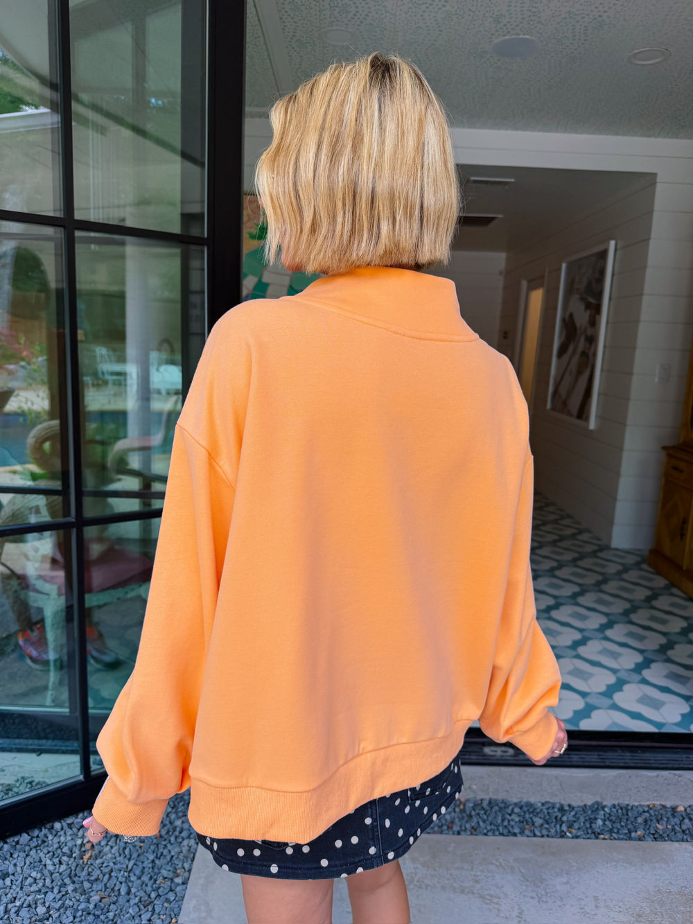 GINGHAM CANDY CORN MOCKNECK SWEATSHIRT - ORANGE