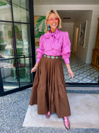 ROMY MIDI SKIRT - BROWN