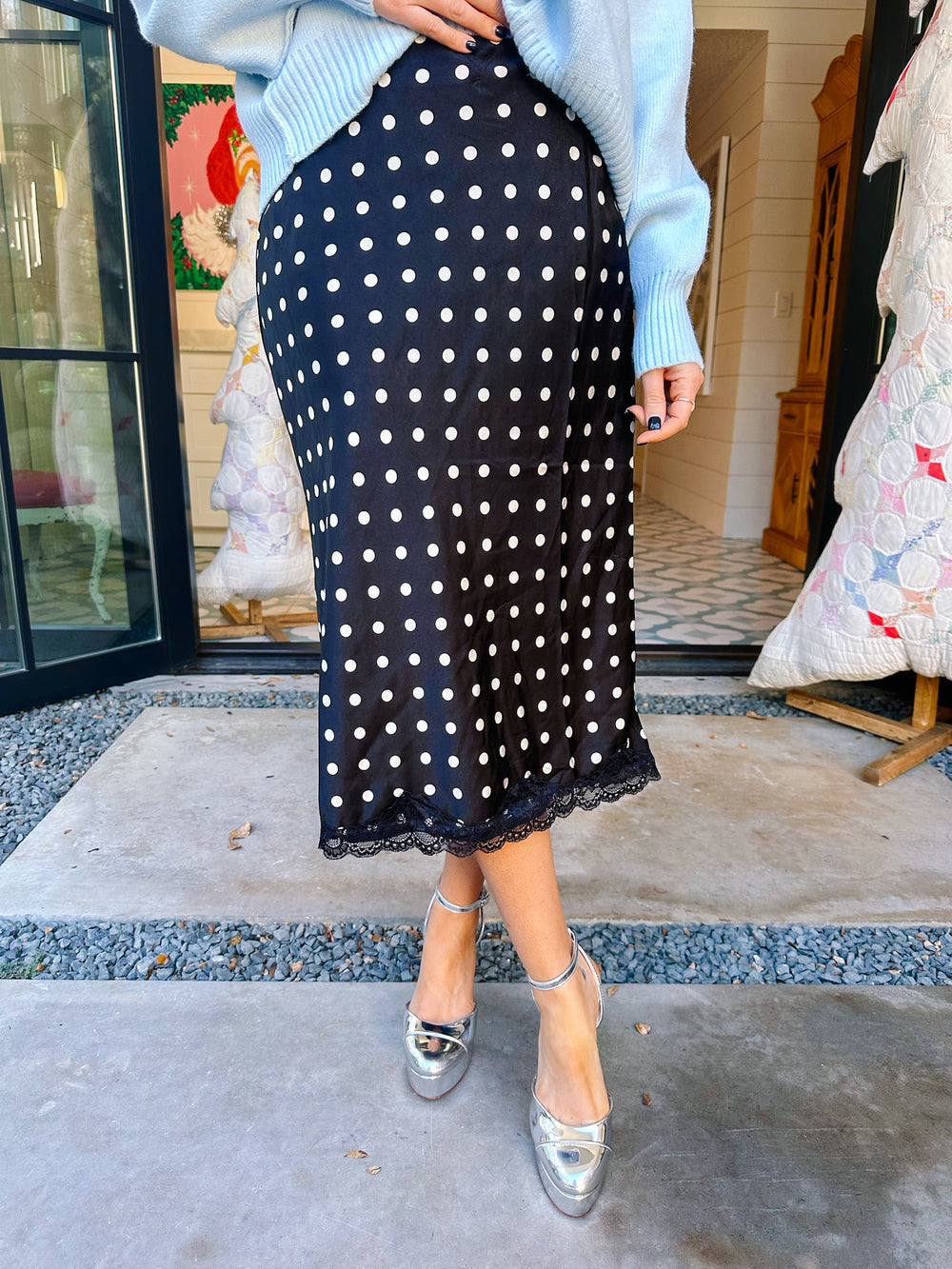 LACEY POLKA DOT SKIRT - BLACK