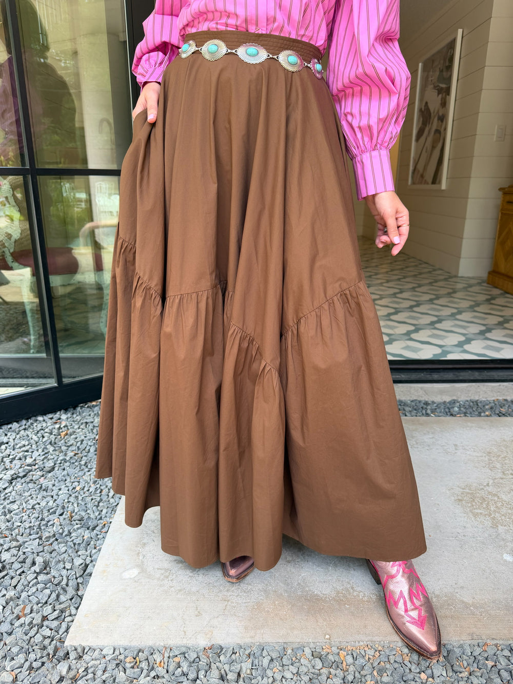 ROMY MIDI SKIRT - BROWN