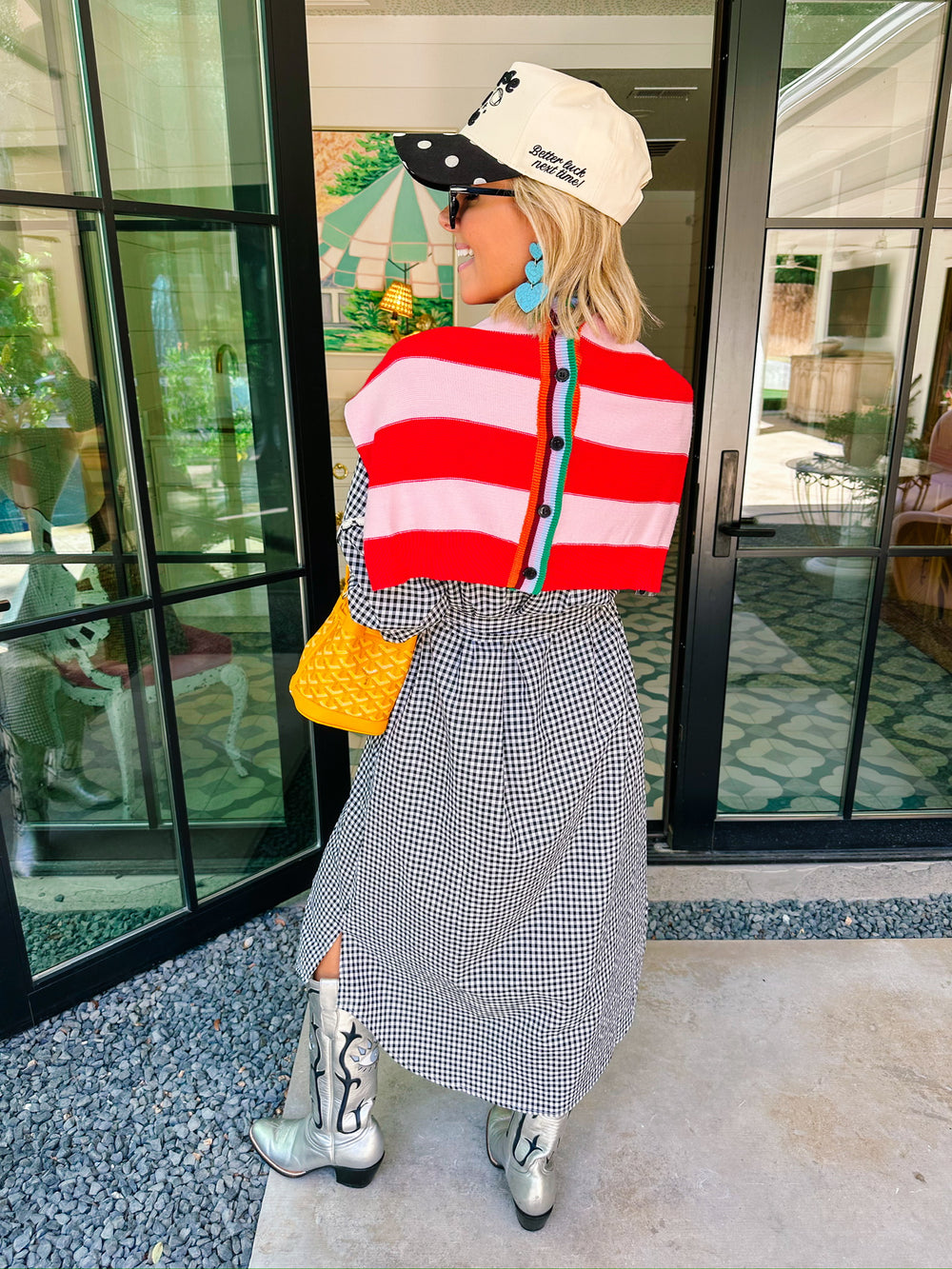 RIGHT ON SCHEDULE STRIPE CARDIGAN - RED