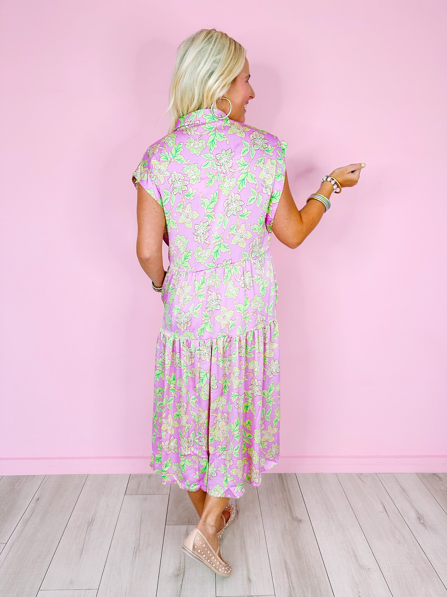 GLEEFUL GARDEN VINES MIDI DRESS - LAVENDER