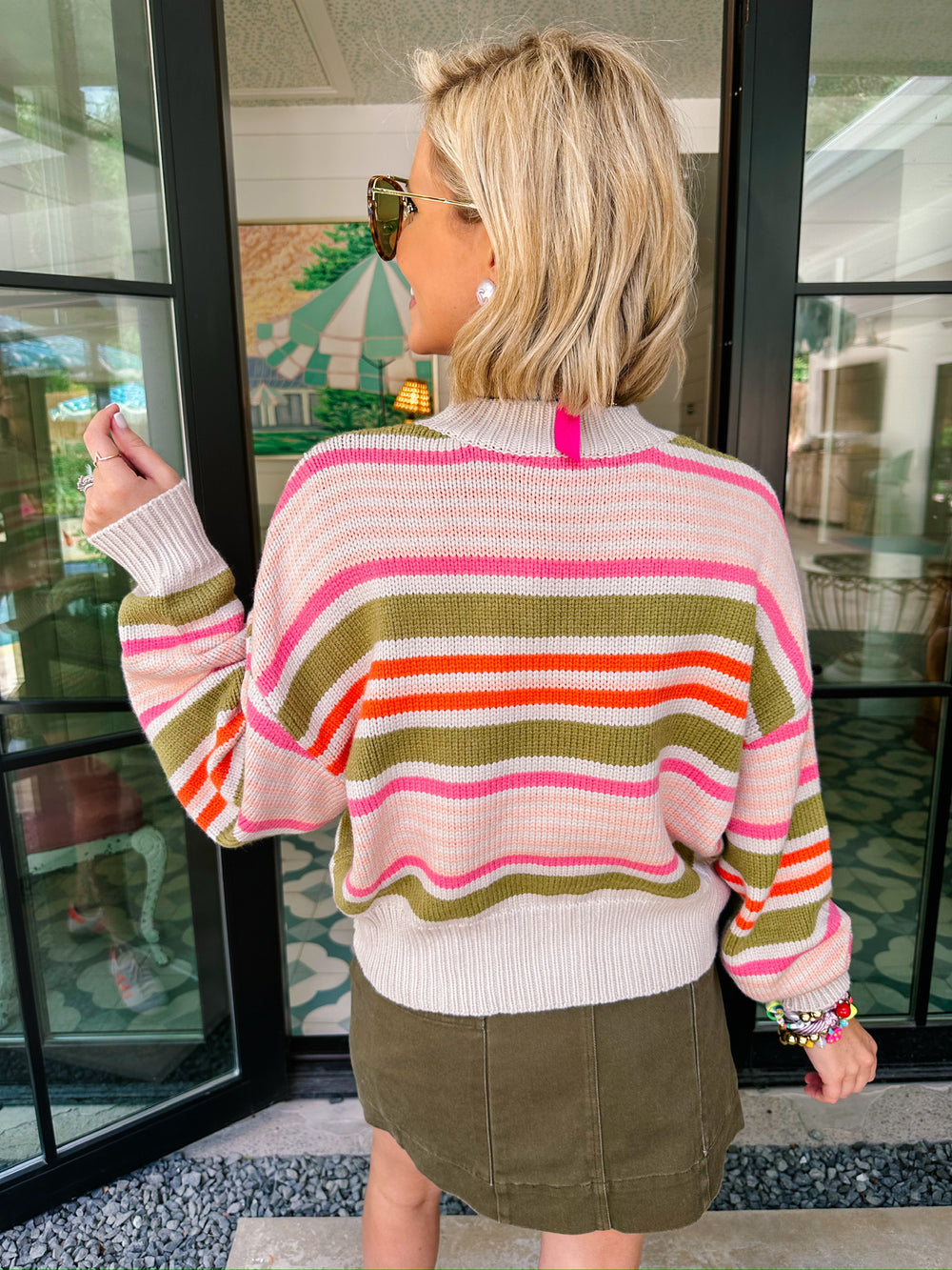 STOP BY STRIPE SWEATER - PINK/GREEN