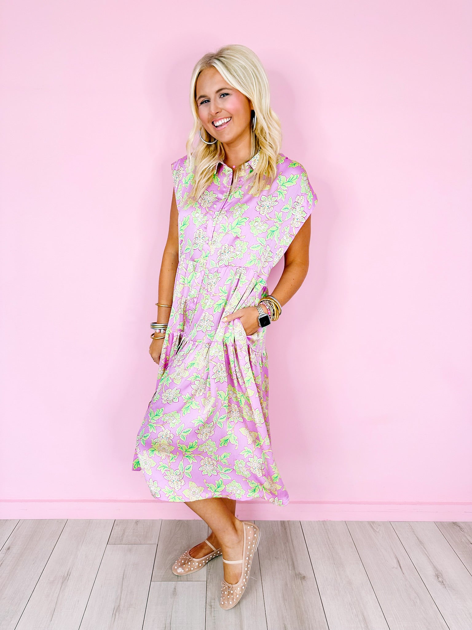 GLEEFUL GARDEN VINES MIDI DRESS - LAVENDER