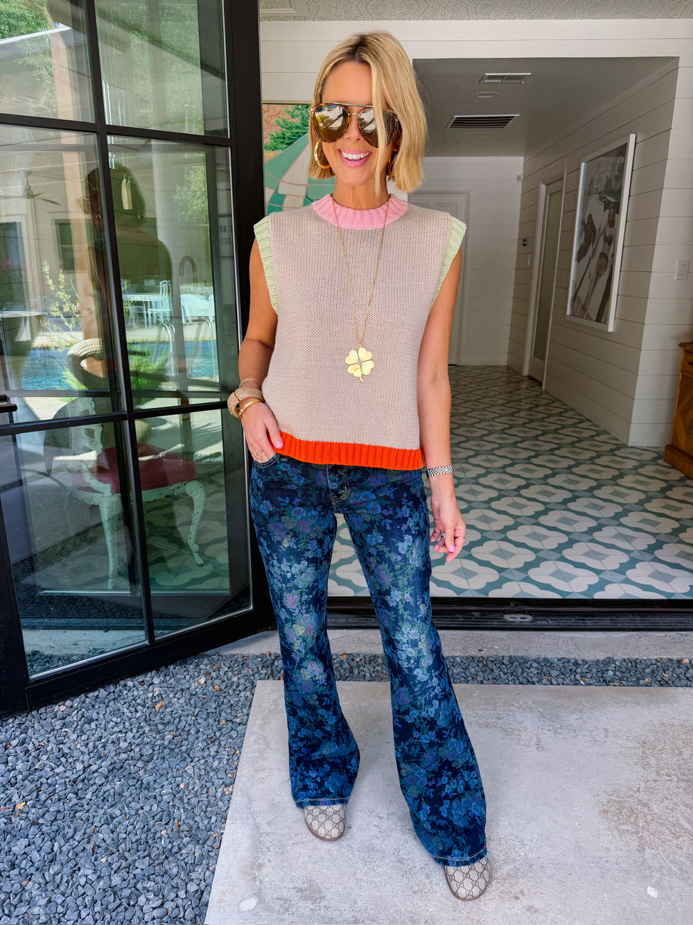 BETTER TOGETHER COLORFUL CONTRAST HEM KNIT TOP - OATMEAL