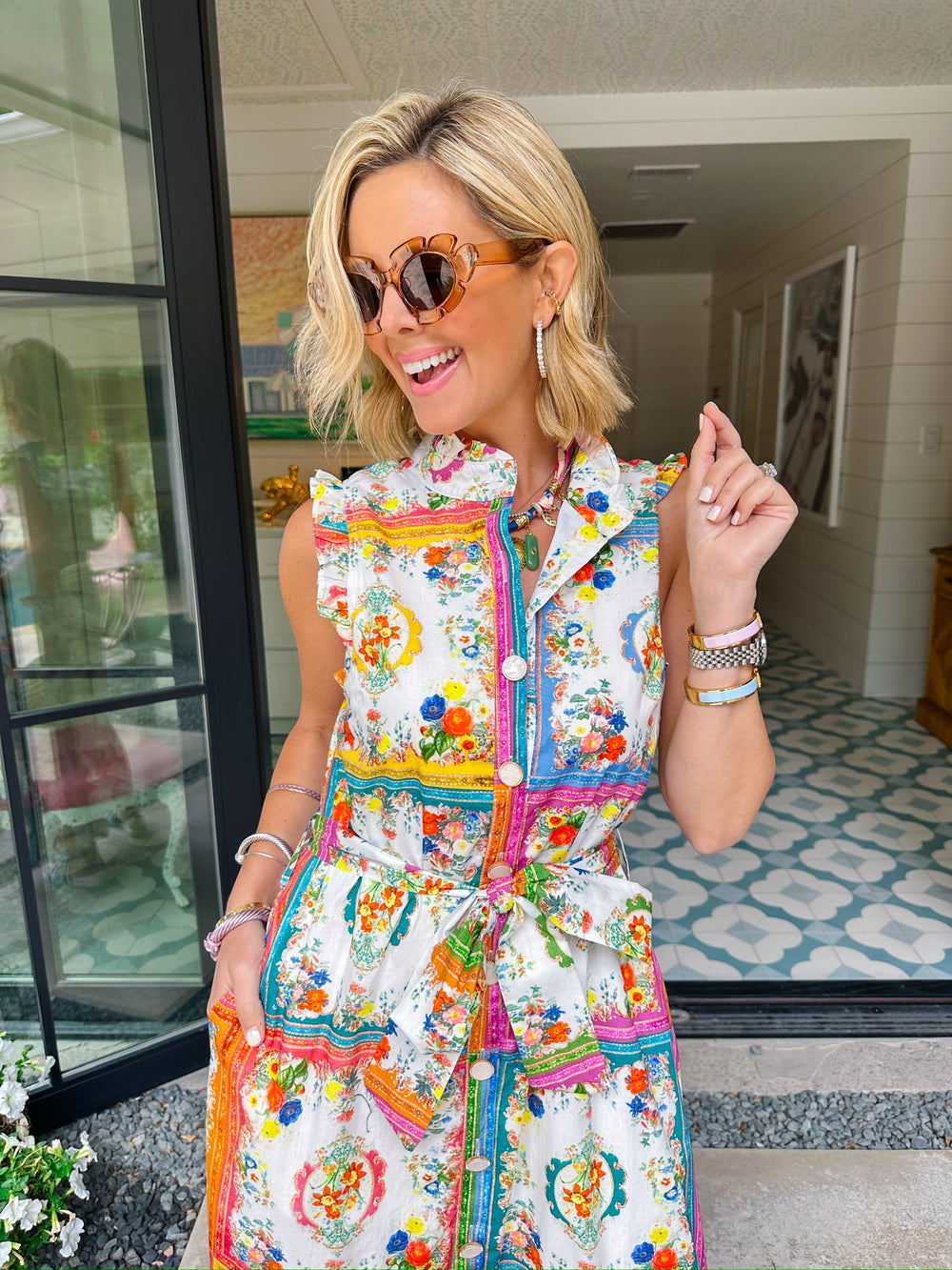 MEMORY WORTH KEEPING FLORAL PATCHWORK MIDI DRESS