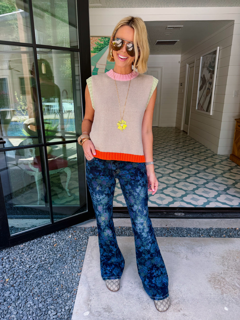 BETTER TOGETHER COLORFUL CONTRAST HEM KNIT TOP - OATMEAL