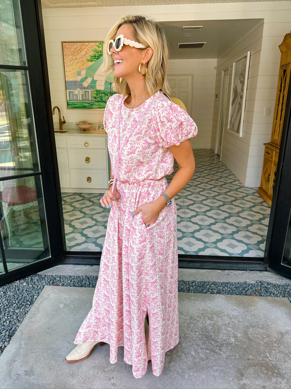 DAPHNE DELICATE FLORAL MIDI SKIRT SET - PINK