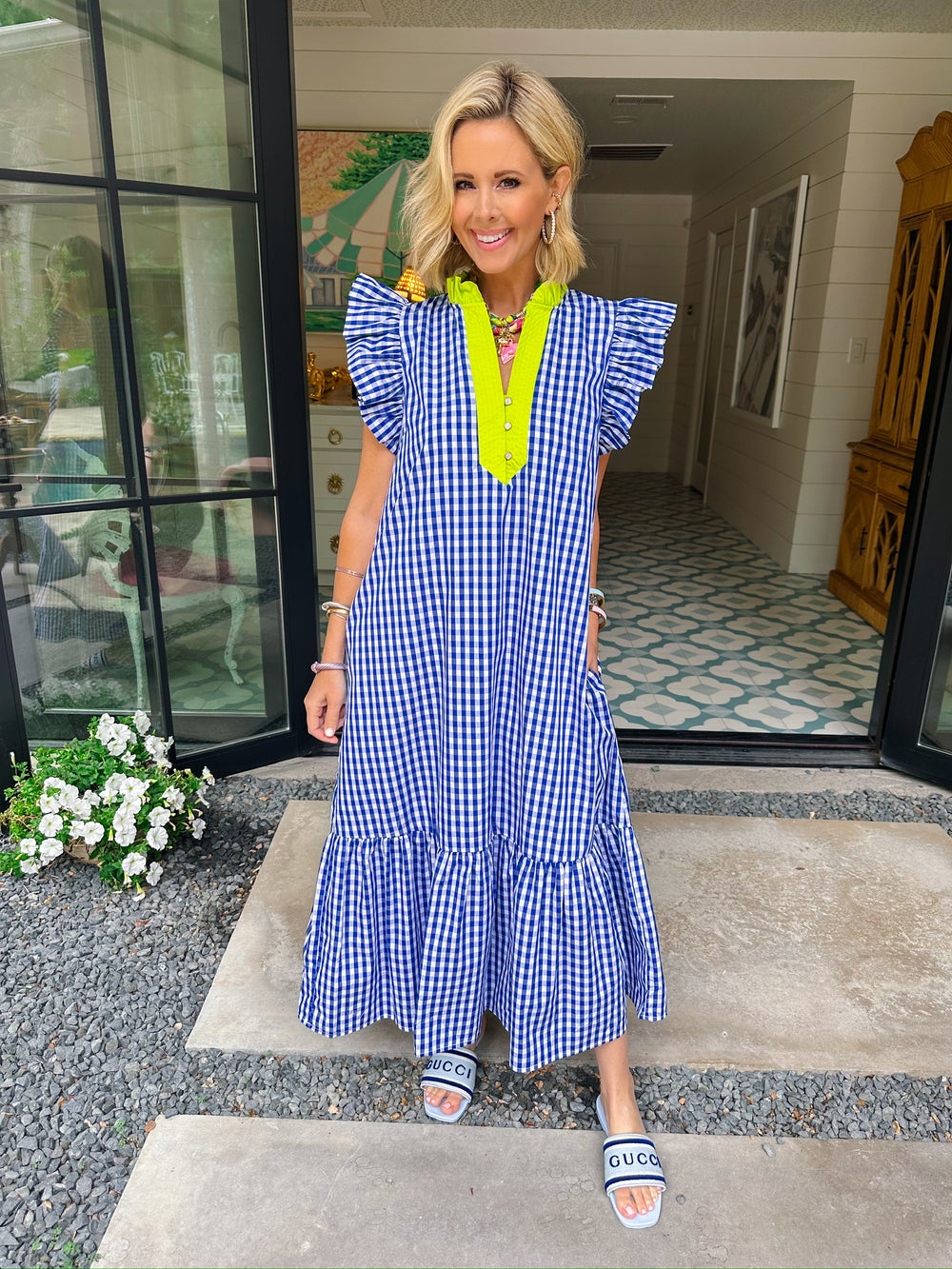 READY WHEN YOU ARE GINGHAM MIDI DRESS - BLUE