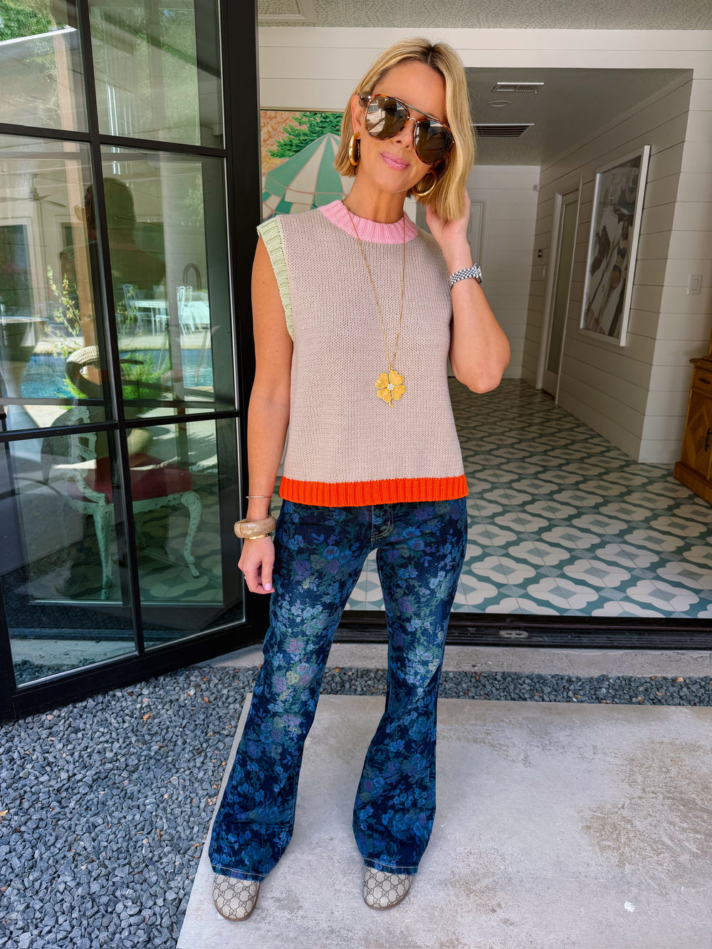 BETTER TOGETHER COLORFUL CONTRAST HEM KNIT TOP - OATMEAL