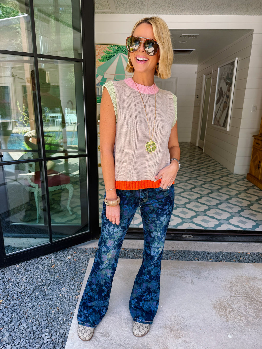 BETTER TOGETHER COLORFUL CONTRAST HEM KNIT TOP - OATMEAL