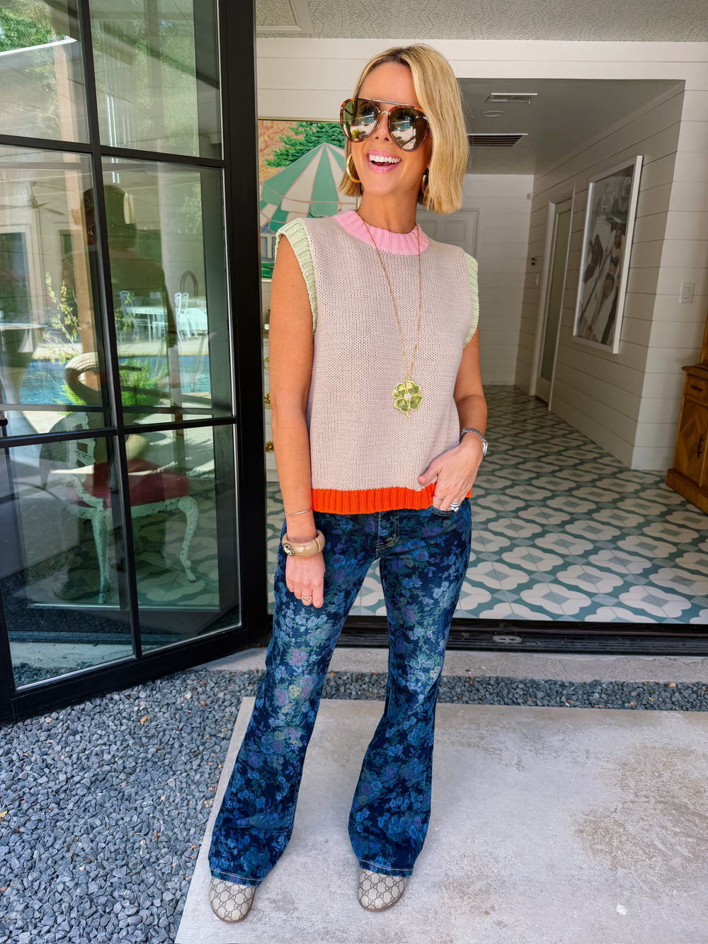 BETTER TOGETHER COLORFUL CONTRAST HEM KNIT TOP - OATMEAL