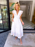 ALANA MOSAIC CROSS STITCH MIDI DRESS - WHITE