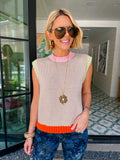 BETTER TOGETHER COLORFUL CONTRAST HEM KNIT TOP - OATMEAL