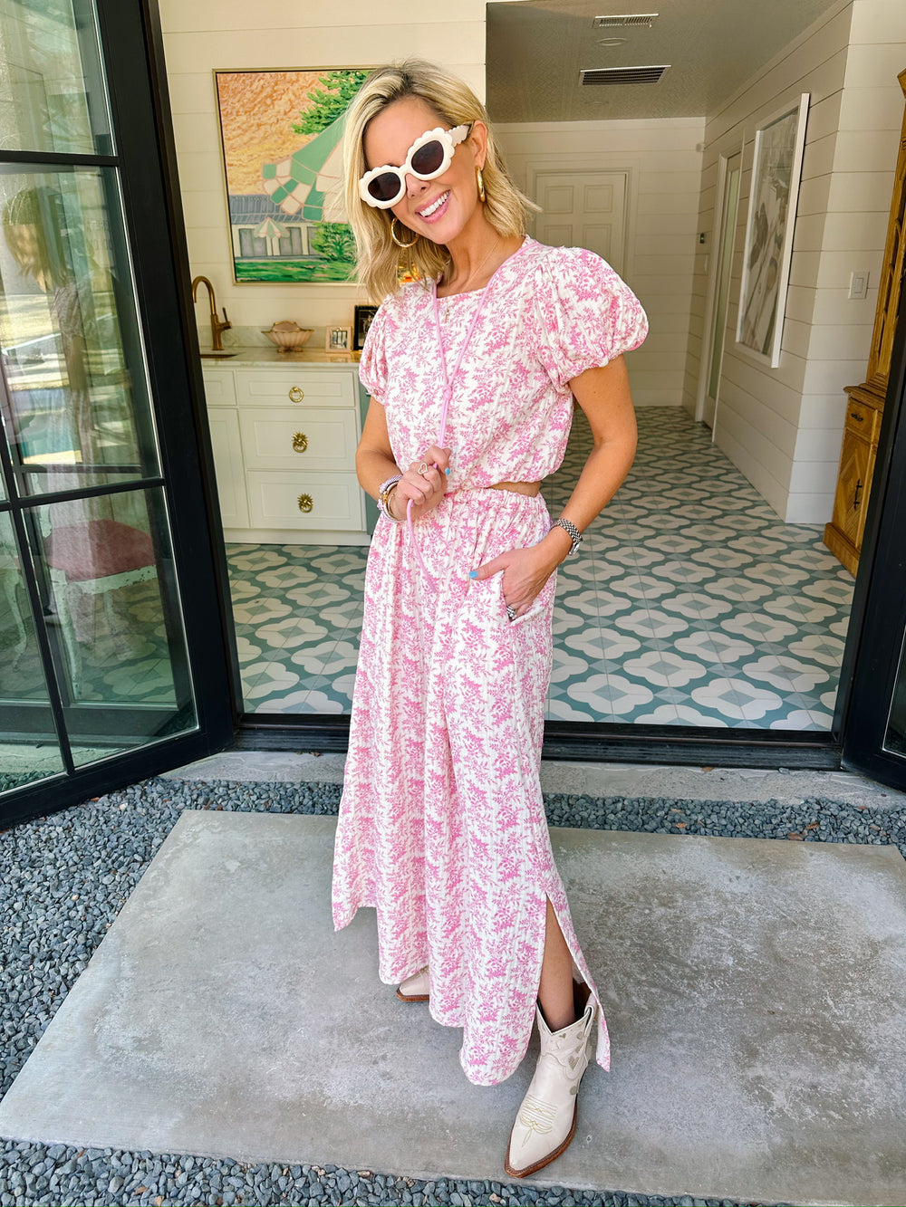 DAPHNE DELICATE FLORAL MIDI SKIRT SET - PINK