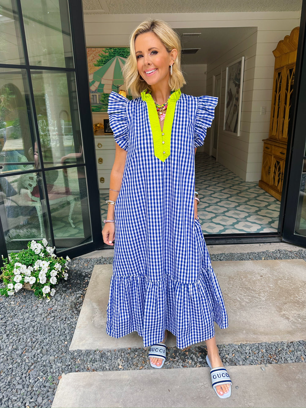 READY WHEN YOU ARE GINGHAM MIDI DRESS - BLUE