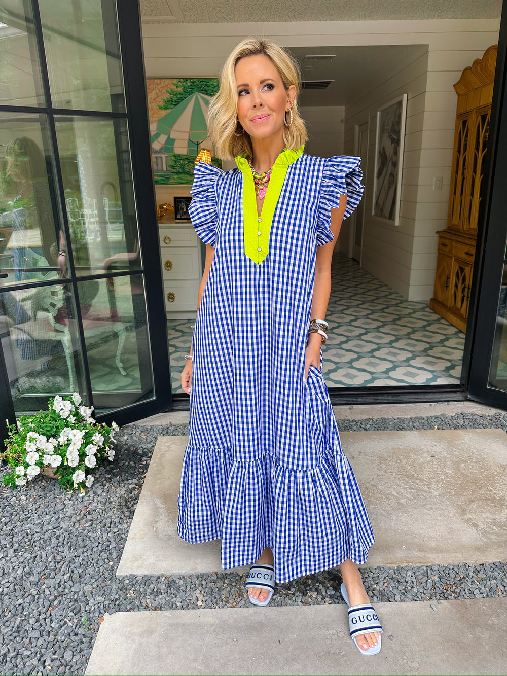 READY WHEN YOU ARE GINGHAM MIDI DRESS - BLUE