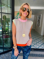 BETTER TOGETHER COLORFUL CONTRAST HEM KNIT TOP - OATMEAL