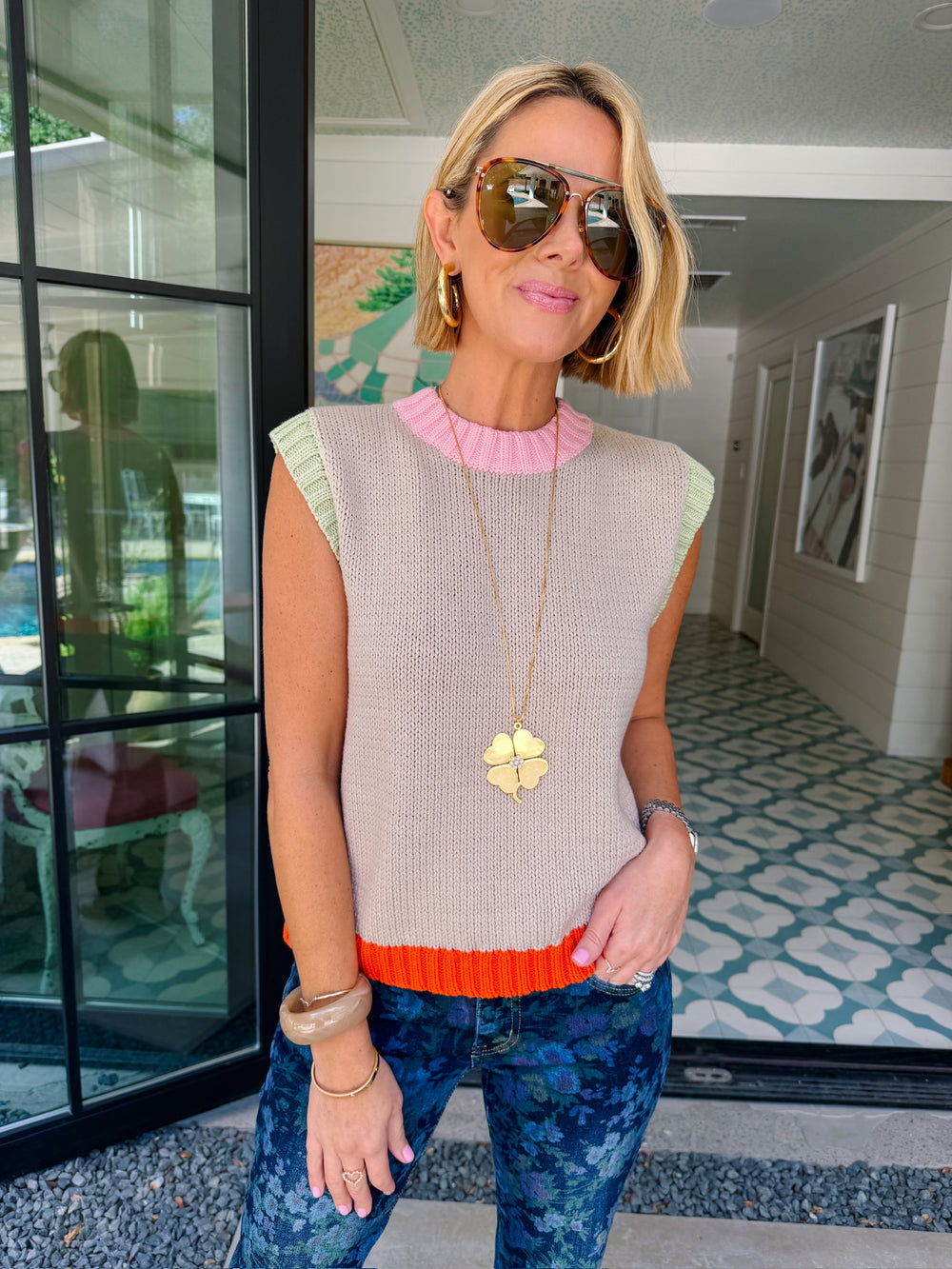 BETTER TOGETHER COLORFUL CONTRAST HEM KNIT TOP - OATMEAL