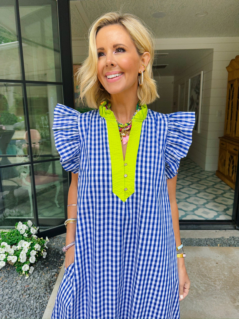 READY WHEN YOU ARE GINGHAM MIDI DRESS - BLUE