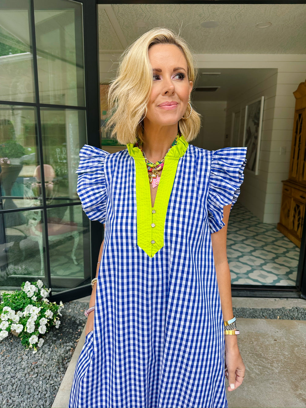 READY WHEN YOU ARE GINGHAM MIDI DRESS - BLUE