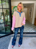 GOOD TIMES AHEAD STRIPE COLORBLOCK SWEATER