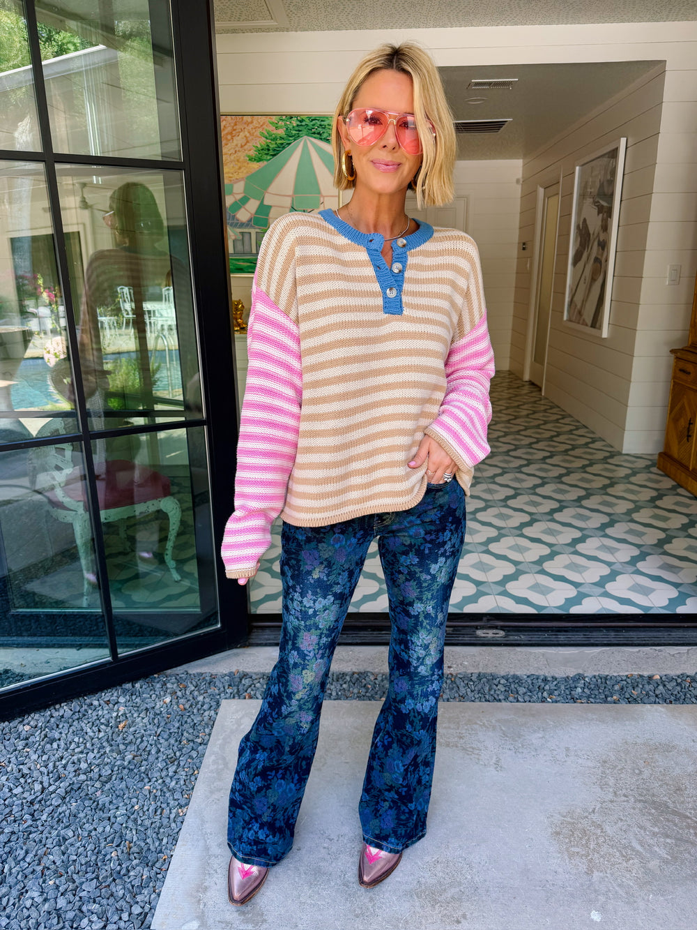 GOOD TIMES AHEAD STRIPE COLORBLOCK SWEATER