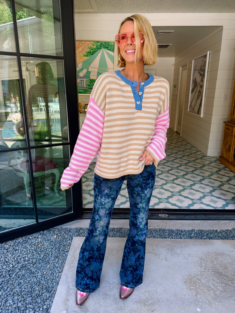GOOD TIMES AHEAD STRIPE COLORBLOCK SWEATER