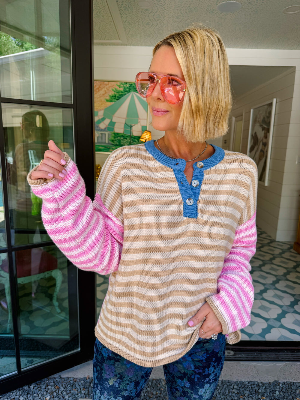 GOOD TIMES AHEAD STRIPE COLORBLOCK SWEATER