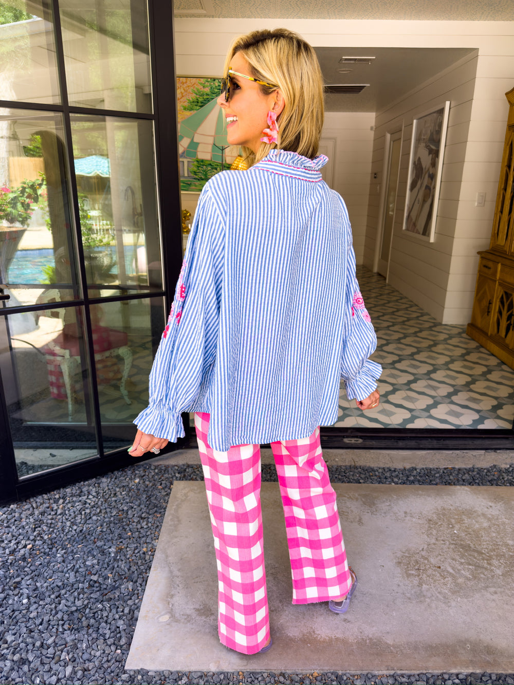 GRACEY GINGHAM JEANS - PINK