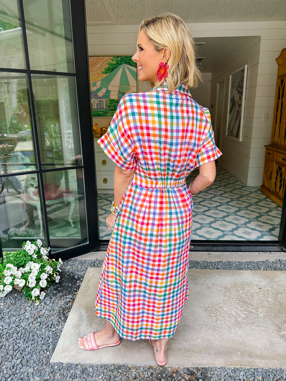 STEPPING OUT IN COLOR GINGHAM BUTTON UP MIDI DRESS