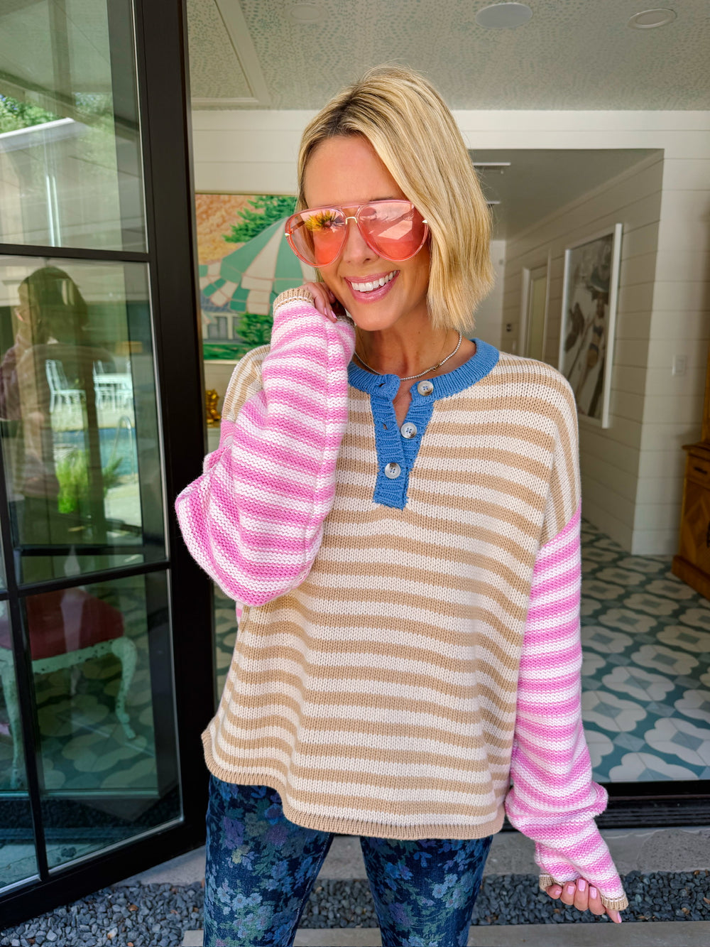 GOOD TIMES AHEAD STRIPE COLORBLOCK SWEATER