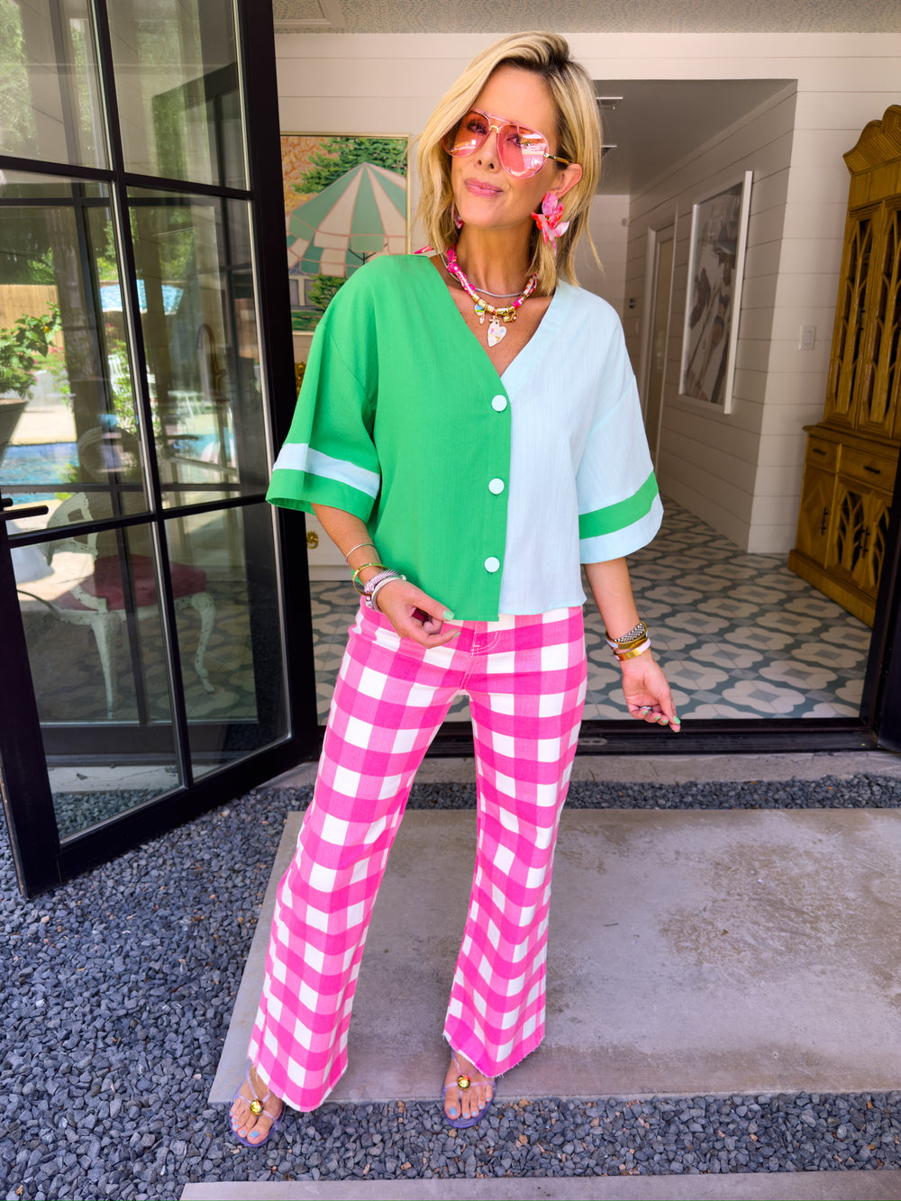 TWO SIDES TO THE STORY COLORBLOCK TOP - GREEN