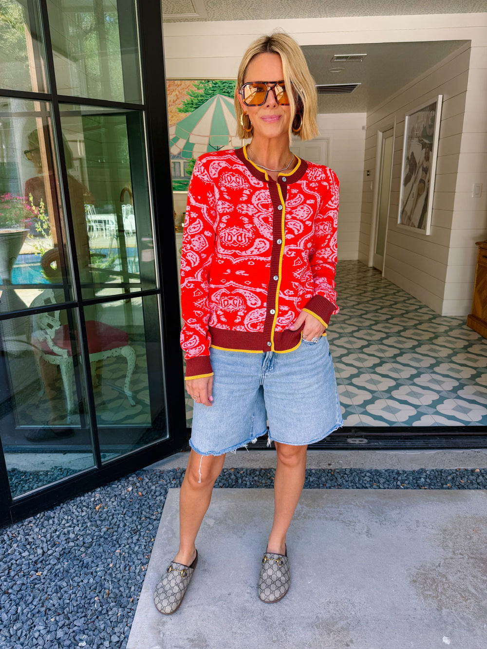 DAYS LIKE THIS BANDANA CARDIGAN - RED