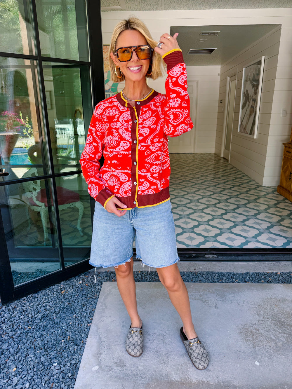 DAYS LIKE THIS BANDANA CARDIGAN - RED