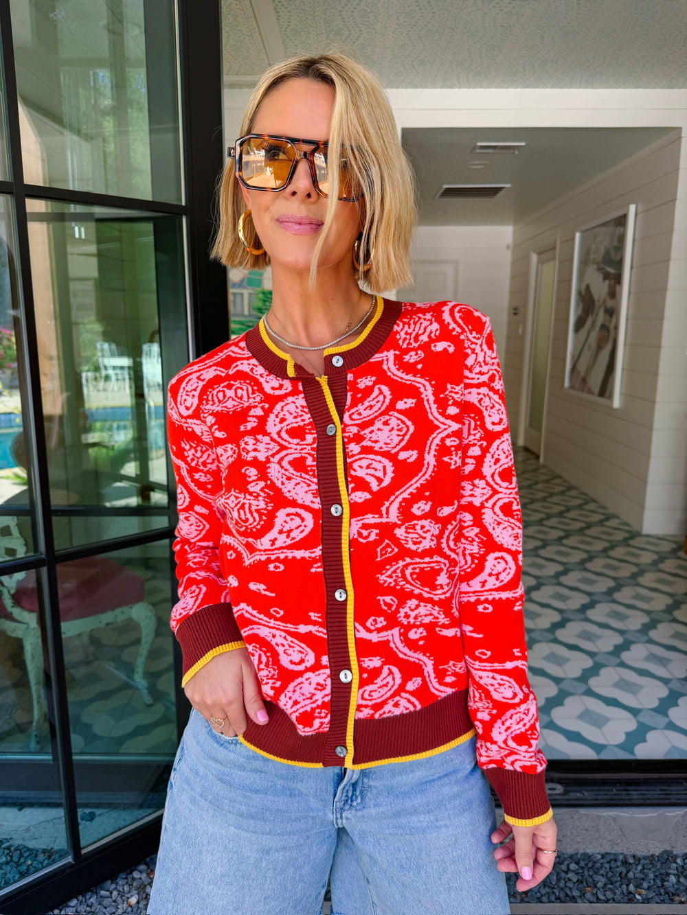 DAYS LIKE THIS BANDANA CARDIGAN - RED