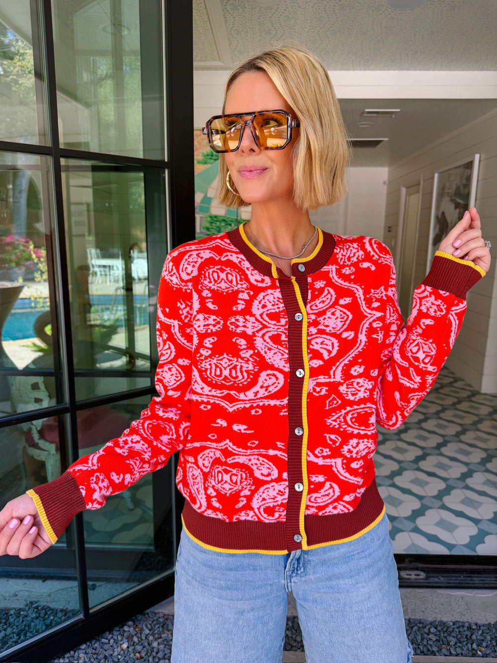 DAYS LIKE THIS BANDANA CARDIGAN - RED