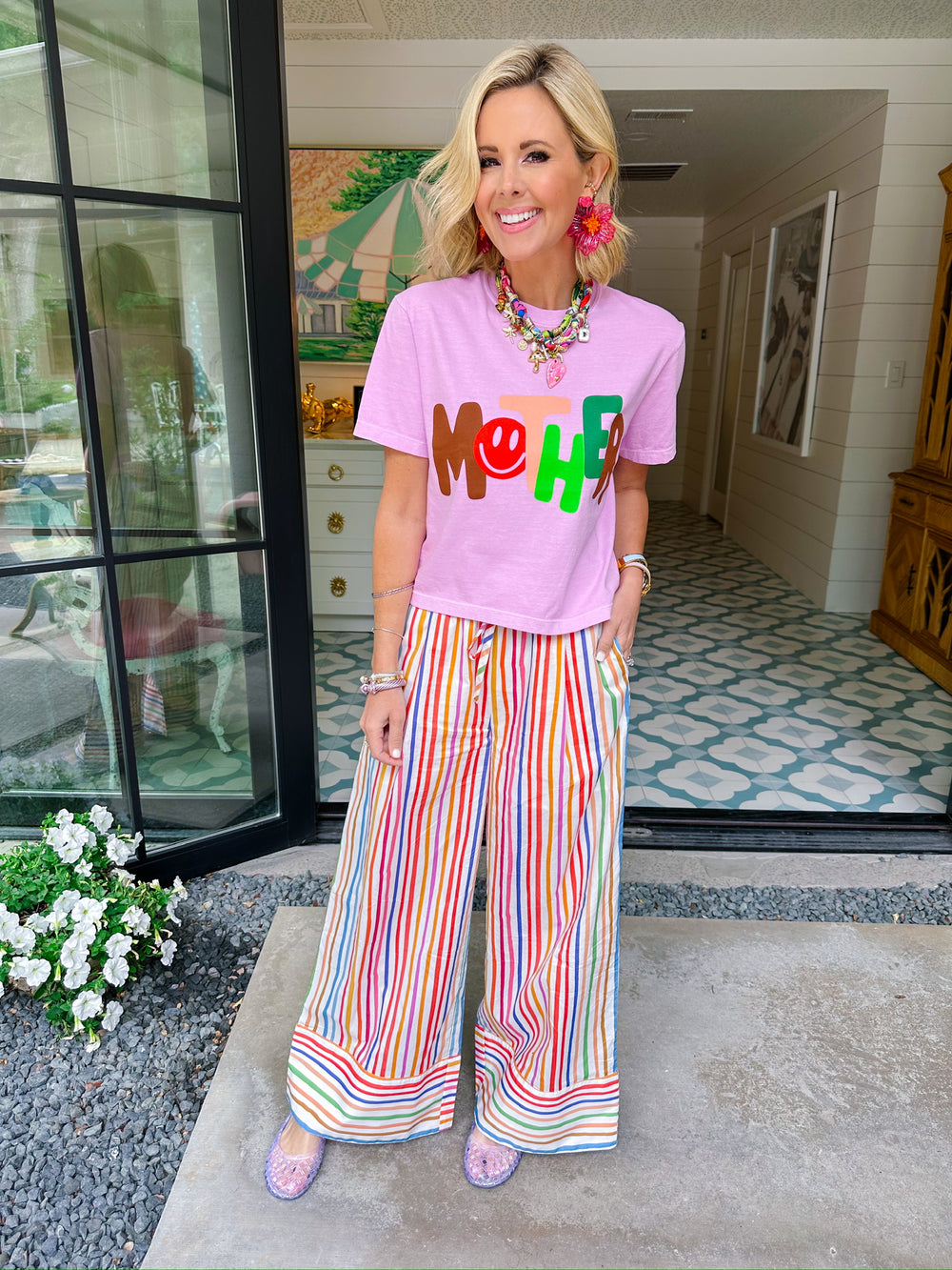SMILEY MOTHER CROP TEE - FADED PINK