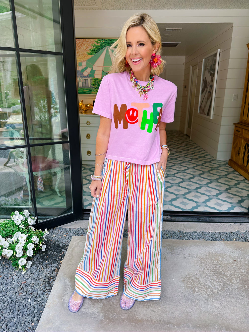 SMILEY MOTHER CROP TEE - FADED PINK
