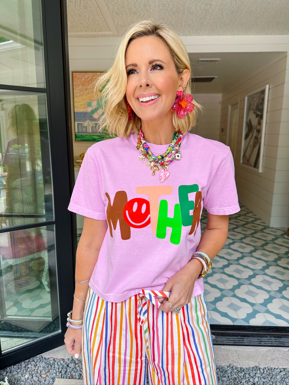 SMILEY MOTHER CROP TEE - FADED PINK