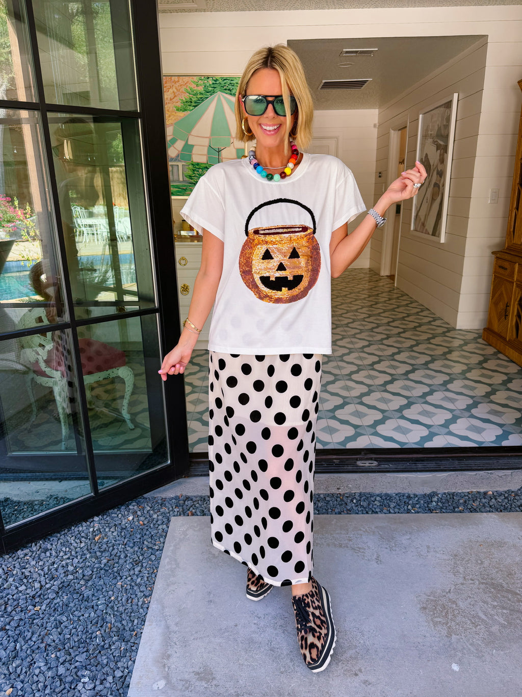 PIA POLKA DOT SHEER MIDI SKIRT