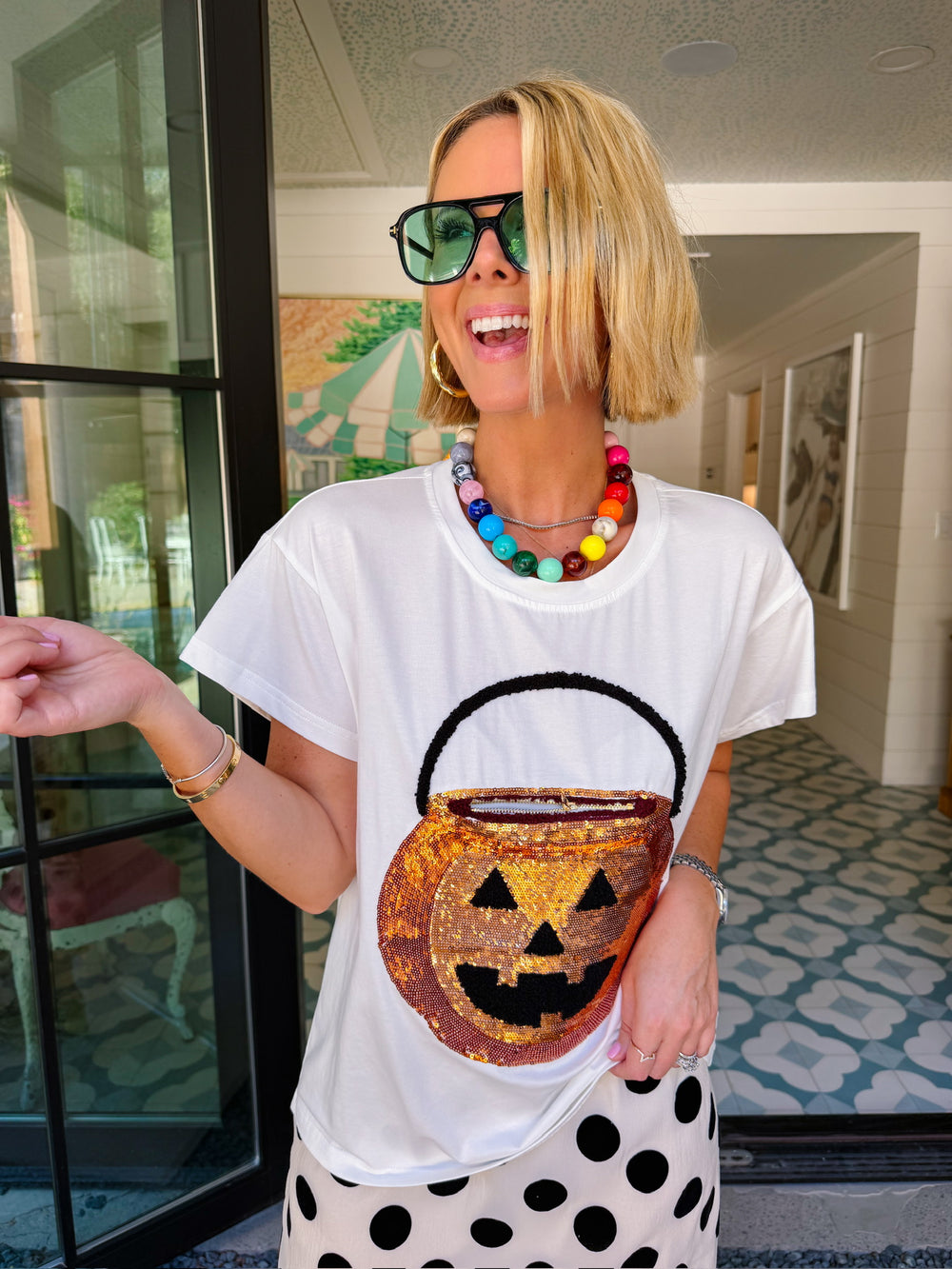 PUMPKIN CANDY BUCKET ZIP TEE - WHITE