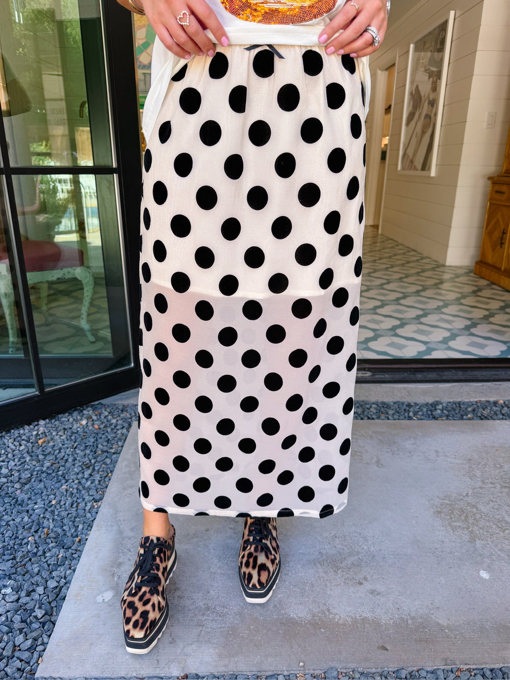 PIA POLKA DOT SHEER MIDI SKIRT
