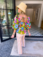 INTOXICATING FLORALS PUFF SLEEVE TOP - GREEN